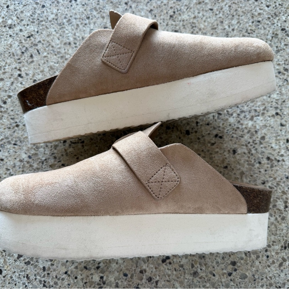 Madden Girl Taupe Suede Platform Slide with Silver Buckle - Picture 2 of 5